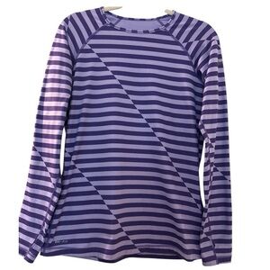 NIKE PRO DRI FIT top, long sleeves, lined, purple stripes size Large. Workout.